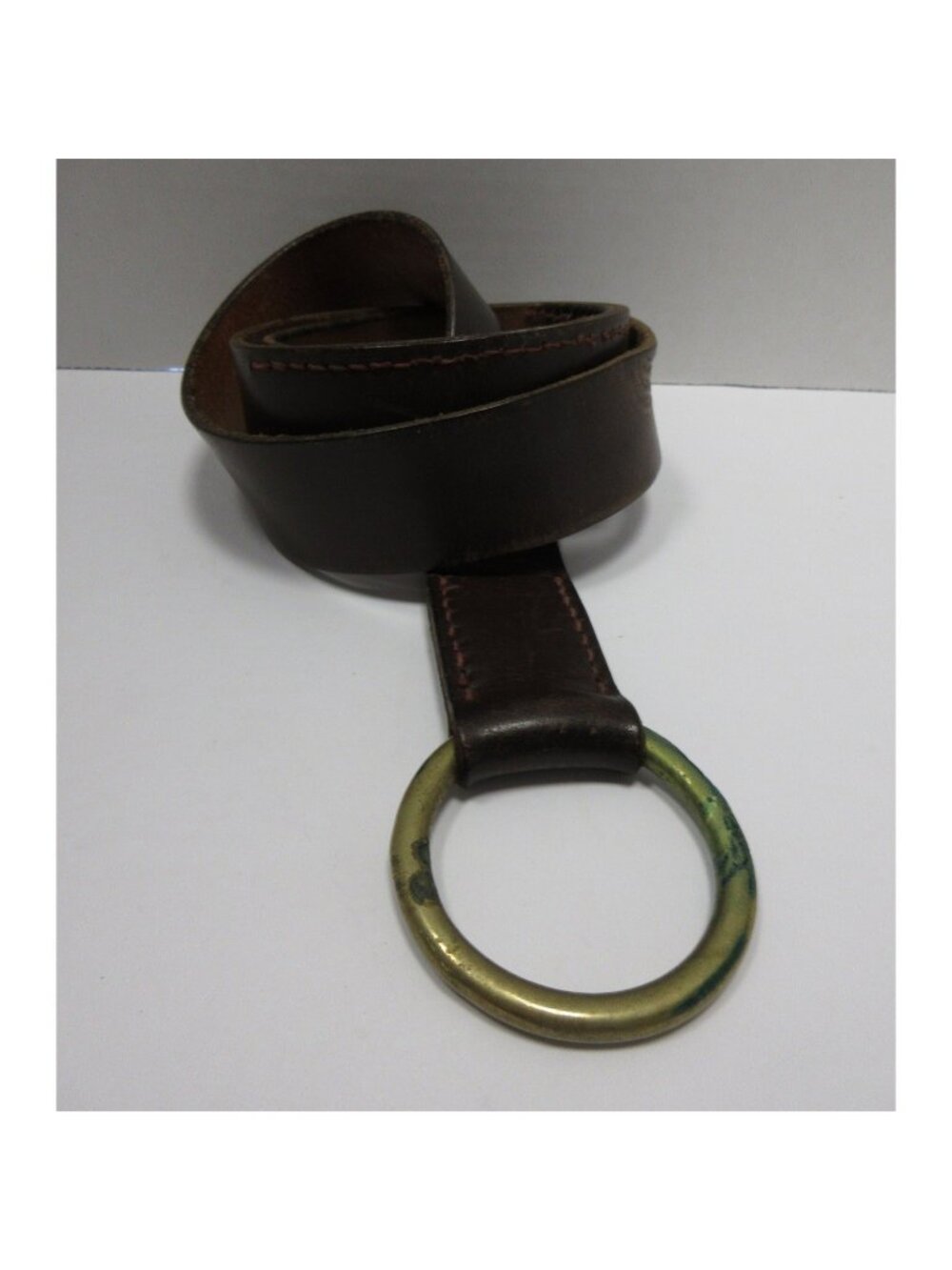 VINTAGE J Press Belt Leather Brass O-Ring Hook Buckle Handsewn *